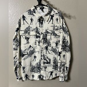 Forever 21 Black and Cream Ski Print corduroy Shirt Jacket Sz- XL  excellent .